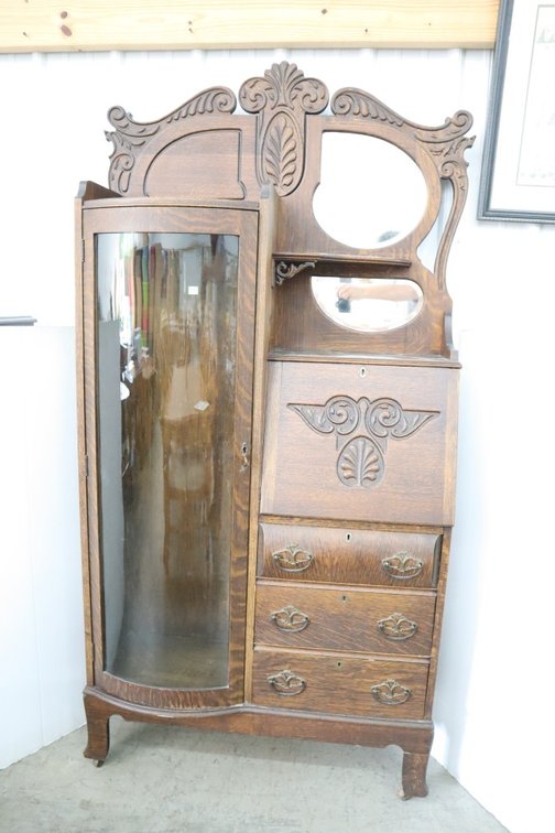 Antique Side By Side Drop Front Desk, Bookcase Is Missing Shelves