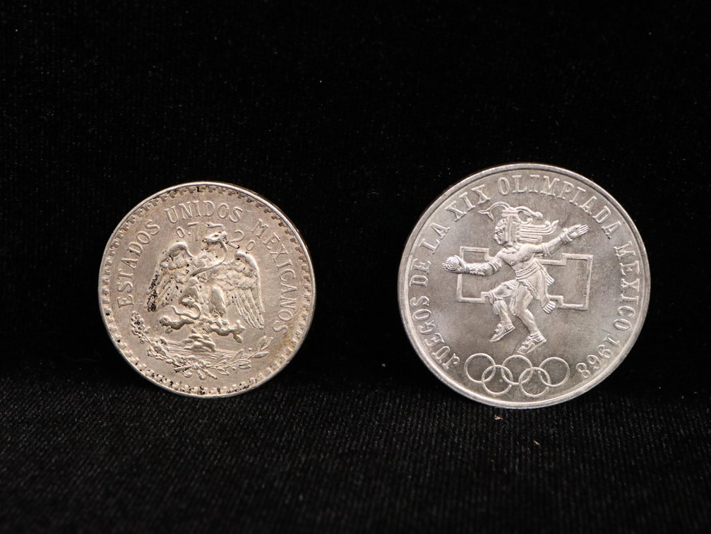 1934 Mexico 1 Peso Silver Coin, 1968 Olympic Games Mexico 25 Pesos Silver Coin