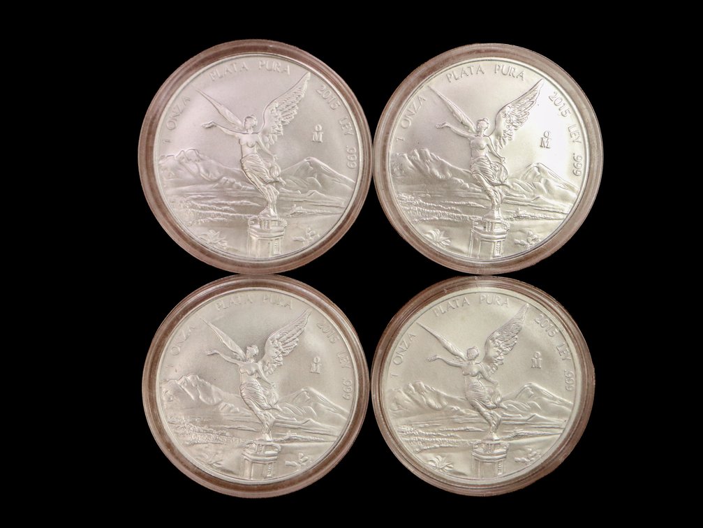 (4) 2015 Mexico Silver Libertad 1 Ounce .999 Fine Silver Coins