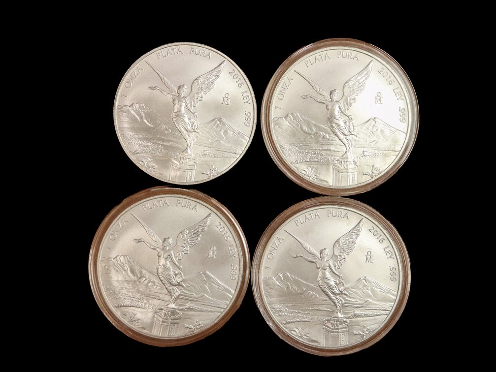 (4) 2016 Mexico Silver Libertad 1 Ounce .999 Fine Silver Coins