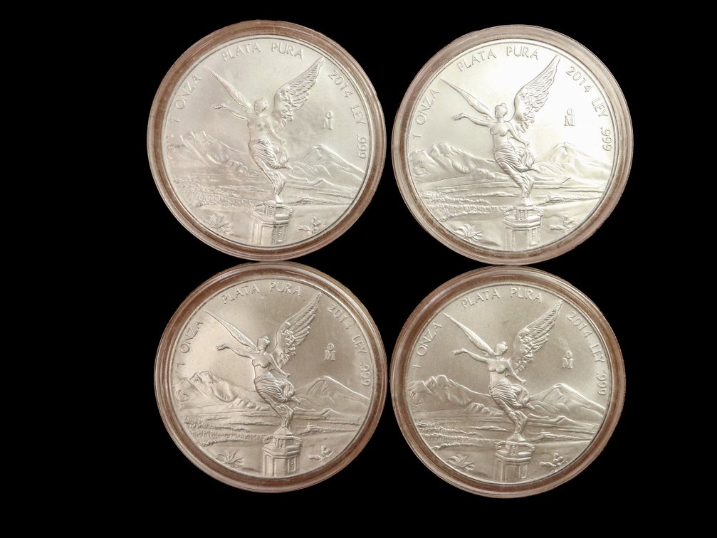(4) 2014 Mexico Silver Libertad 1 Ounce .999 Fine Silver Coins
