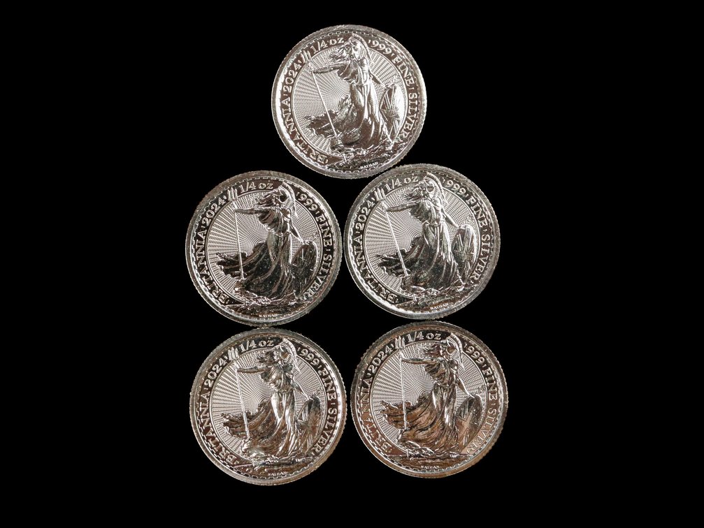 (5) 2024 1/4 oz .999 Fine Silver Britannia Coins 