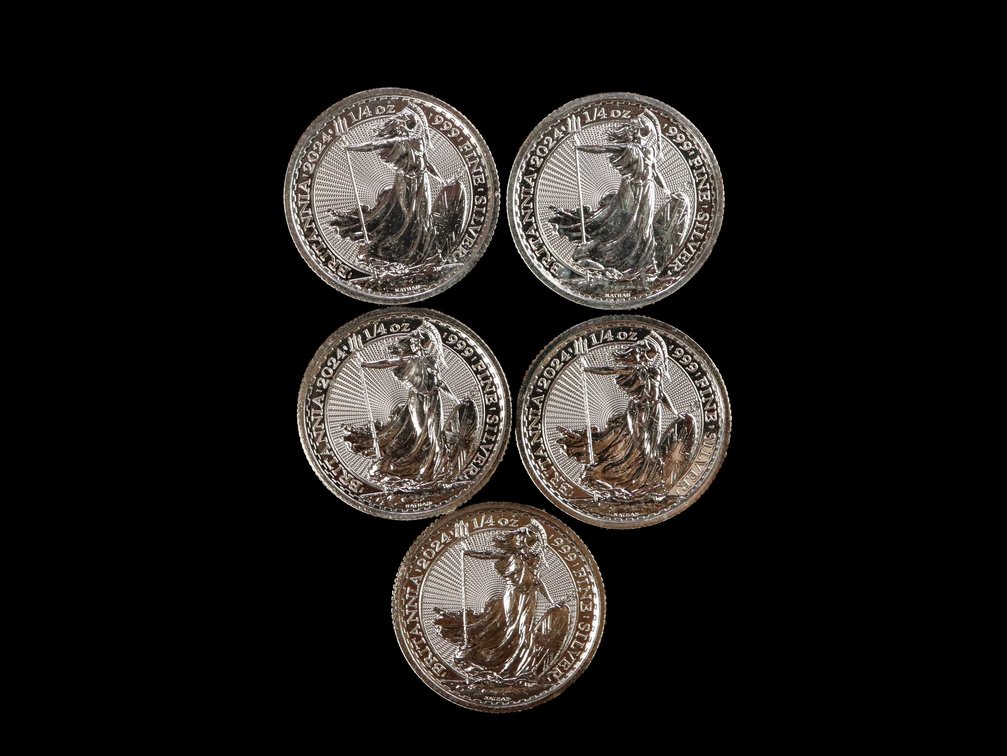 (5) 2024 1/4 oz .999 Fine Silver Britannia Coins 
