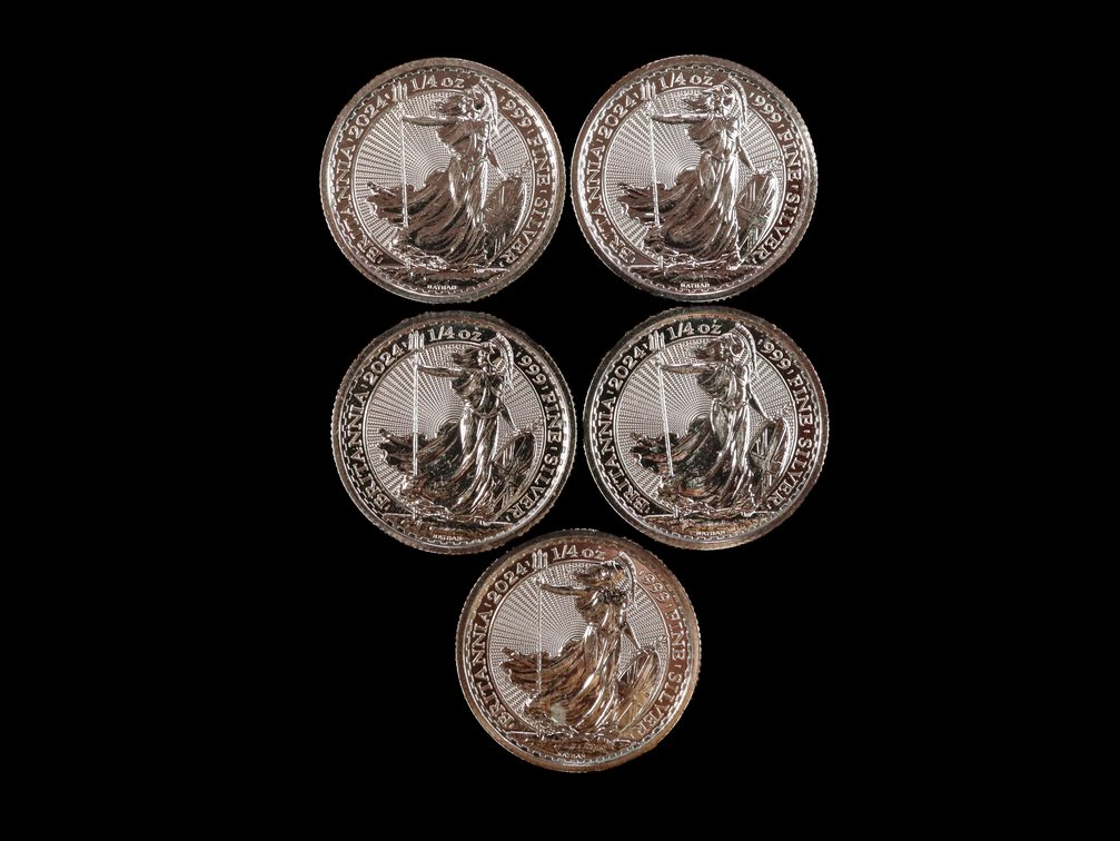(5) 2024 1/4 oz .999 Fine Silver Britannia Coins 