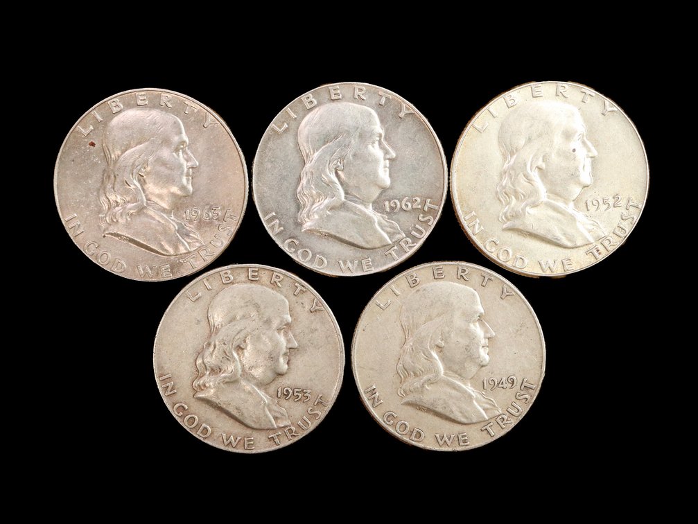 Franklin Half Dollar 1963-D, 1962-D, 1953-D, 1949, 1952