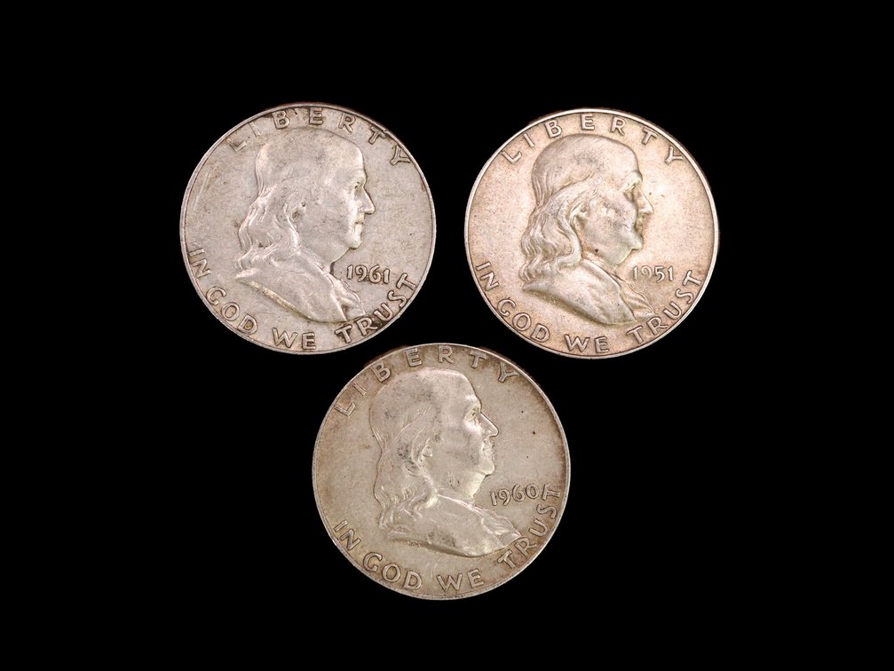 (3) Franklin Half Dollars 1961-D, 1951, 1960