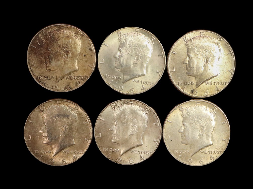 (6) 1964 Silver Kennedy Half Dollars 