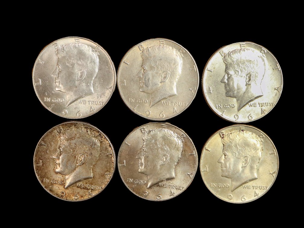 (6) 1964 Silver Kennedy Half Dollars 