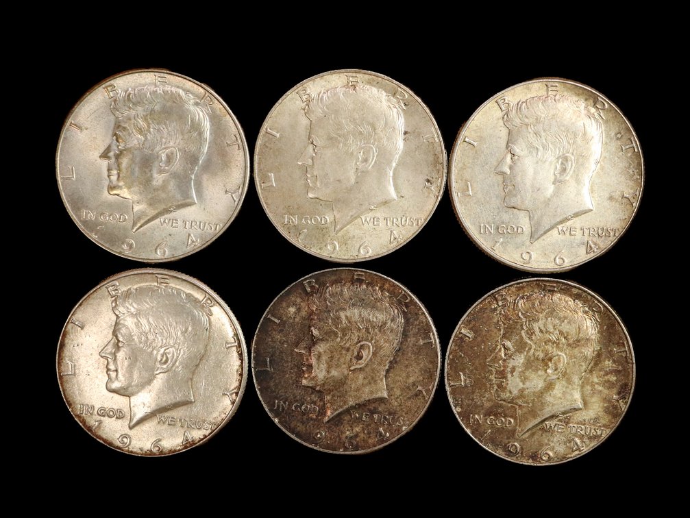 (6) 1964 Silver Kennedy Half Dollars 