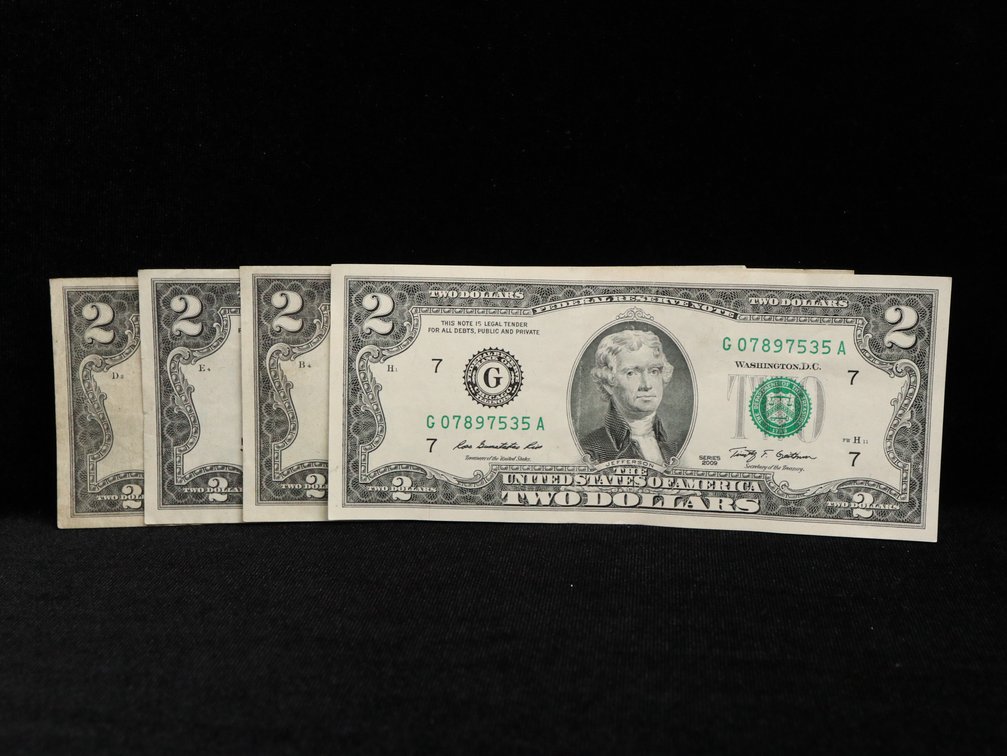 (4) $2 Two Dollar Bills 