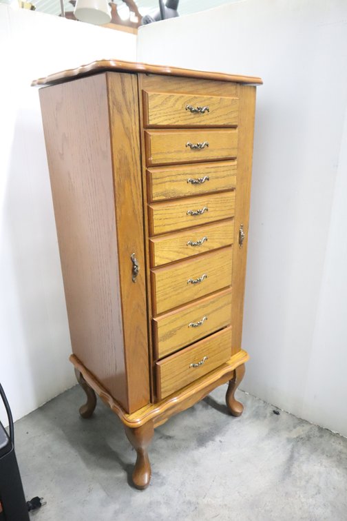 Jewelry Cabinet, Top Lid Hinge Needs Re-Fastened