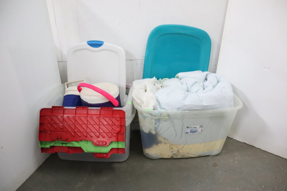 Storage Totes, Linens, Water Jugs