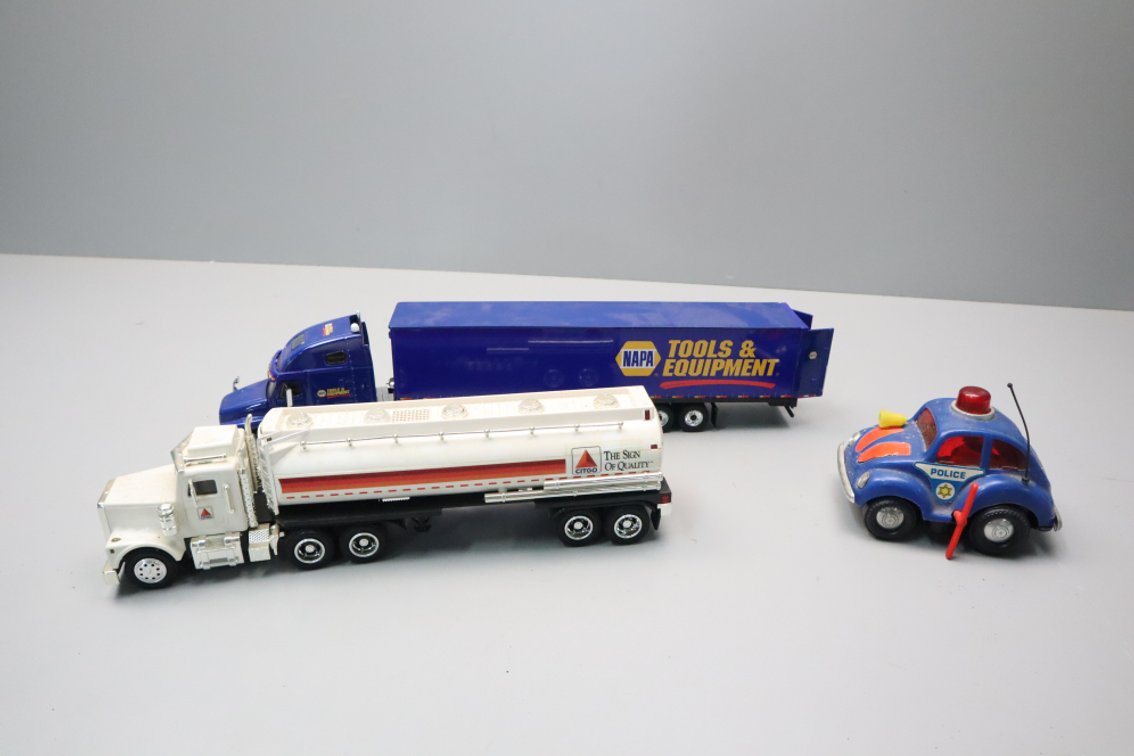 Collectible Model Semis and Vintage Toy Windup Car