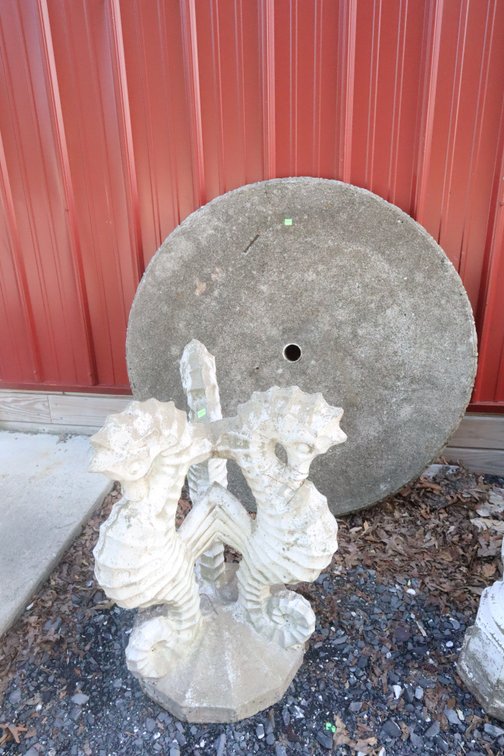 Cement Outdoor Table With Seahorse Base, (Table Is Extremely Heavy)