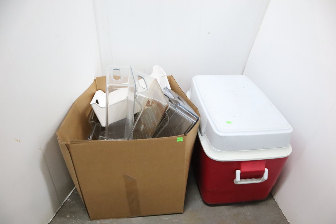 Plastic Trays and Rubbermaid Cooler