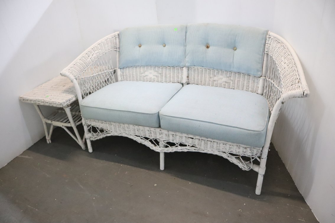 Wicker Sofa and End Table