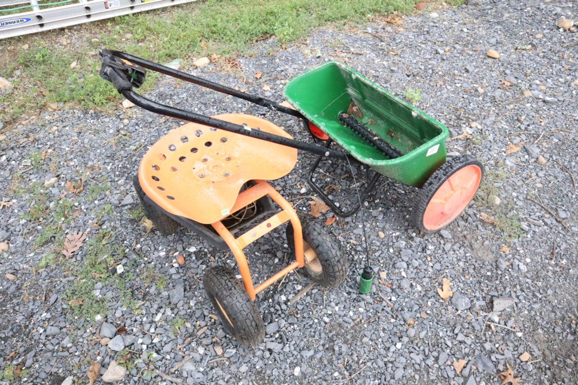 Wheeled Garden Stool and Drop Spreader