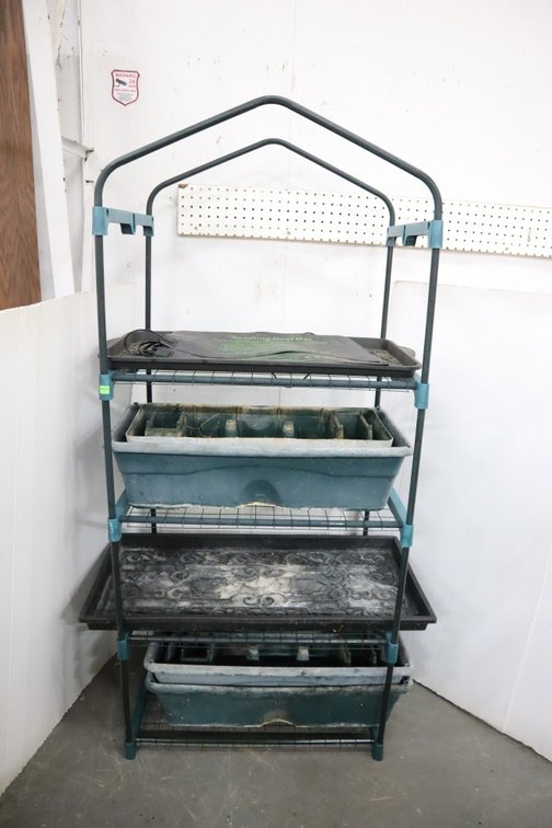 Plant Shelf With Seedling Heat Mats and Trays