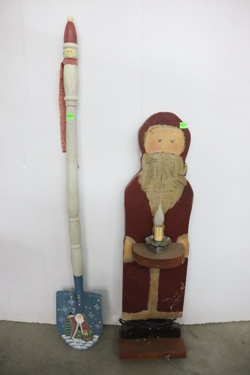 Wooden Santa and Painted Shovel Christmas Decor