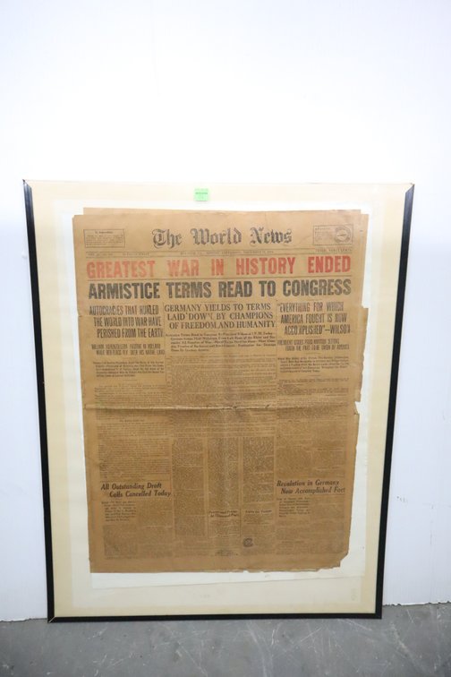 The World News November 11th 1918 Framed Newspaper Page
