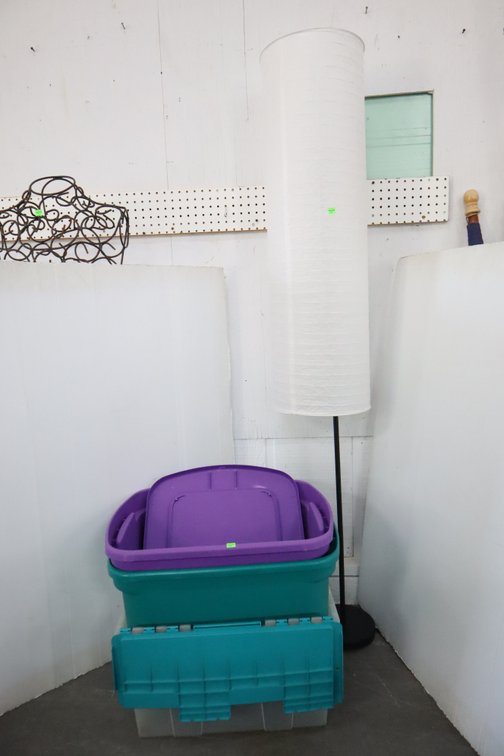 Floor Lamp and Plastic Storage Totes