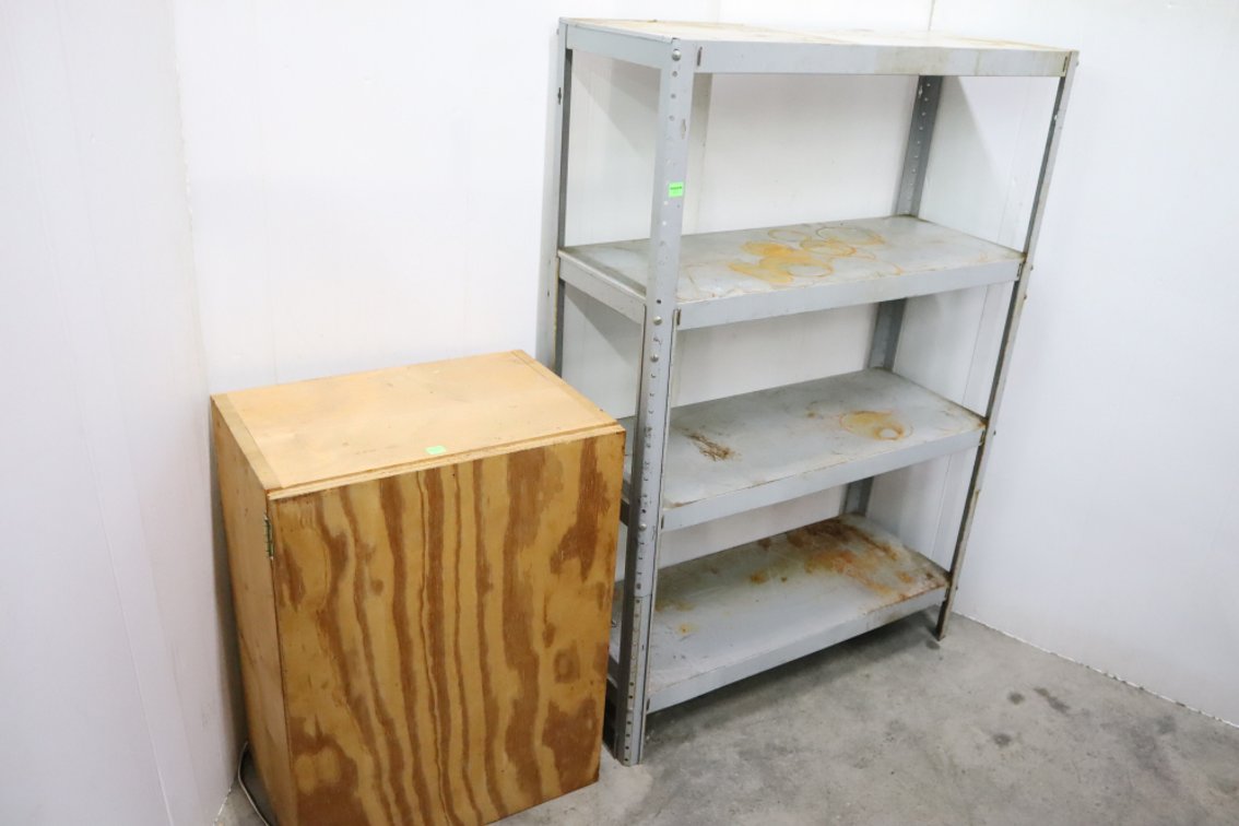 Metal Shelf and Wooden Cabinet