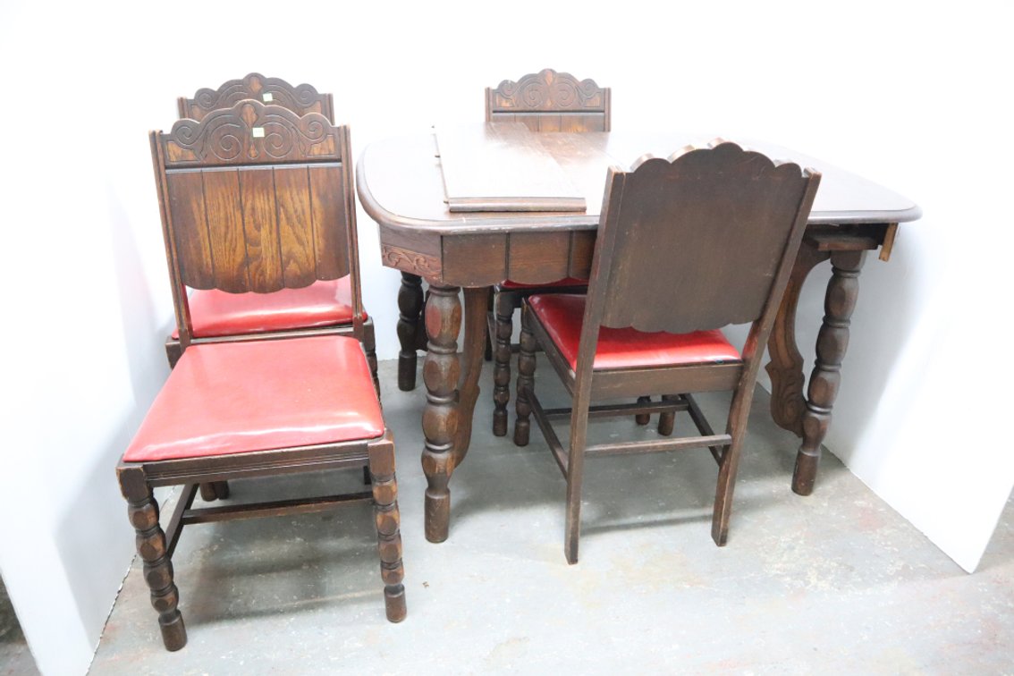 Antique Dining Table With 4 Padded Chairs