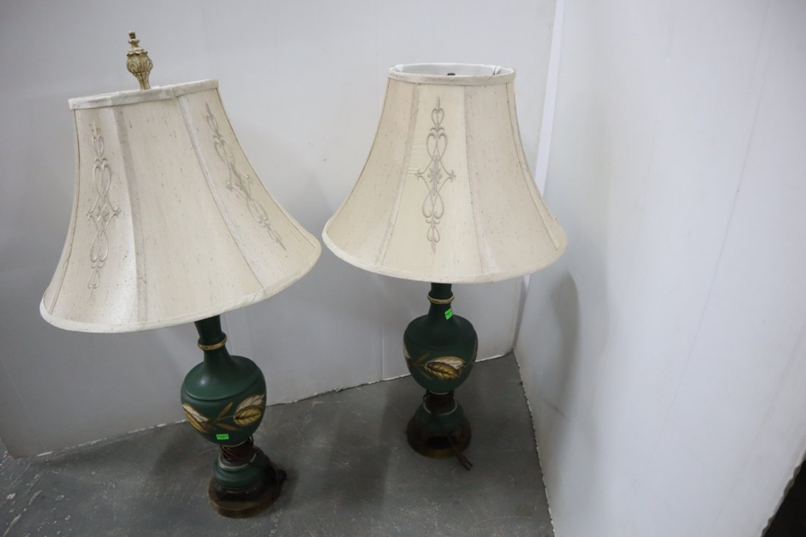 Pair of Painted Porcelain Lamps