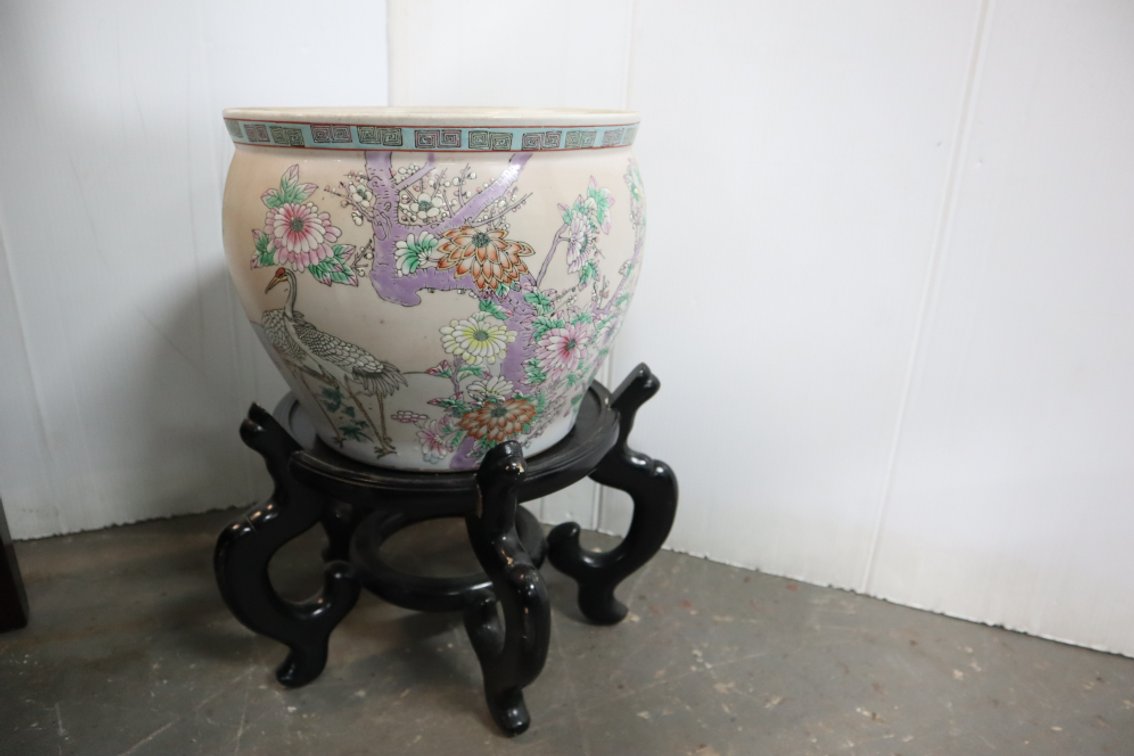 Porcelain Asian Planter With Stand