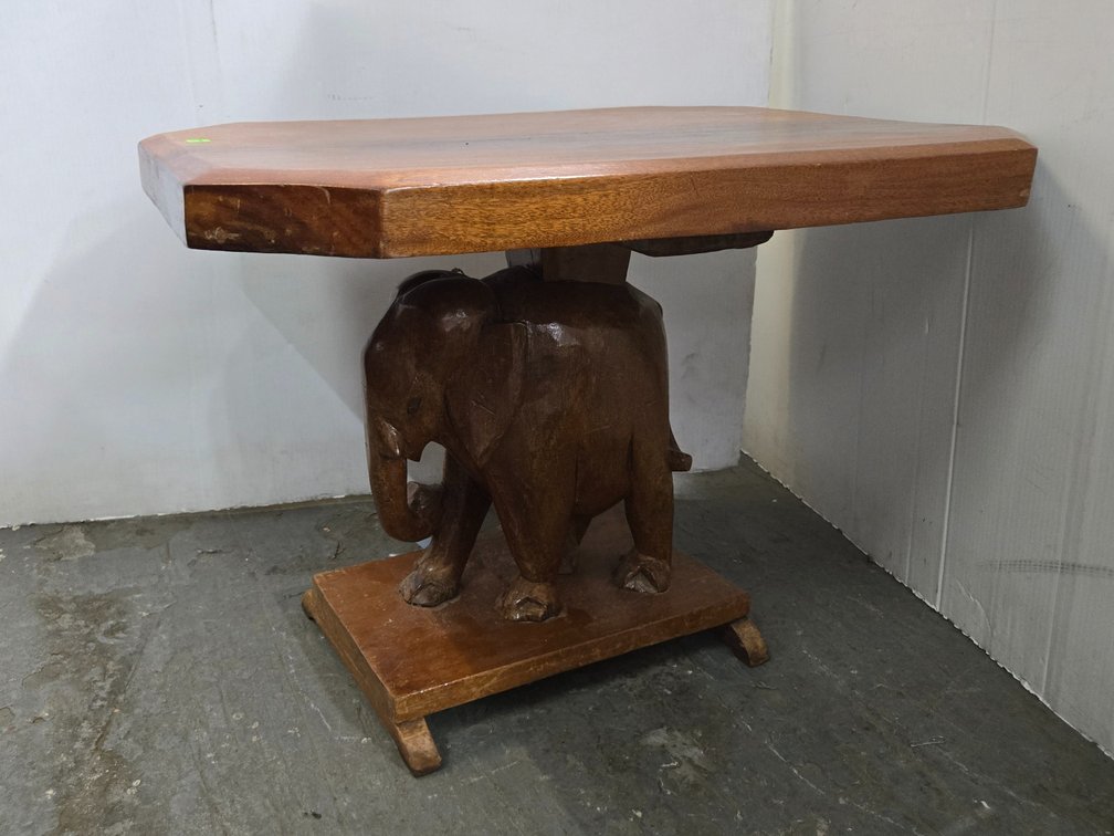 End Table With Carved Elephant Base