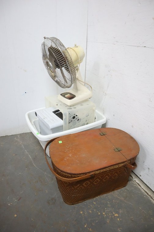 Picnic Basket, Oscillating Fan, Wash Baskets