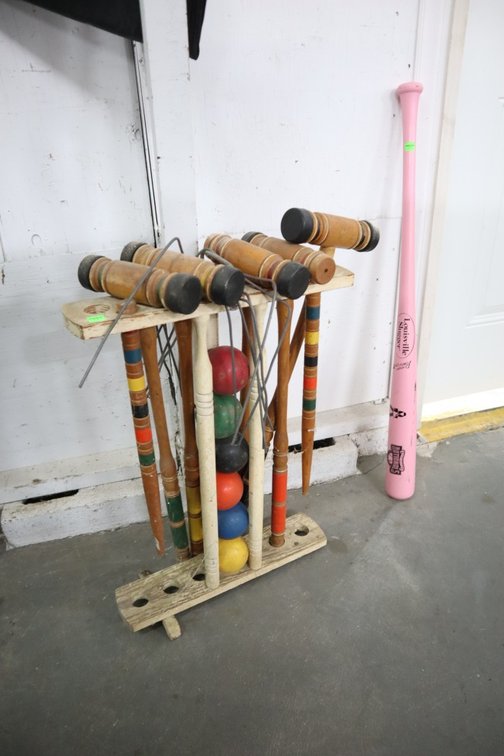 Vintage Croquet Game and Louisville Slugger Bat