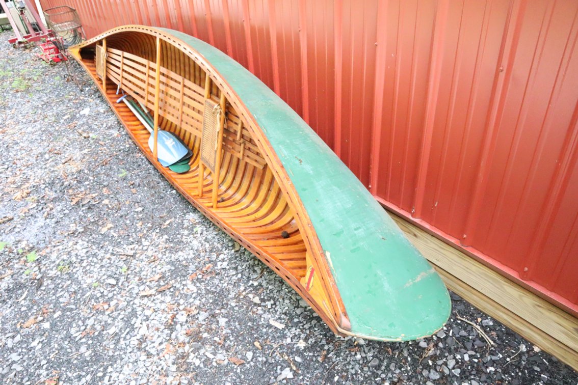 Old Town 15' Wooden Canoe With Paddles