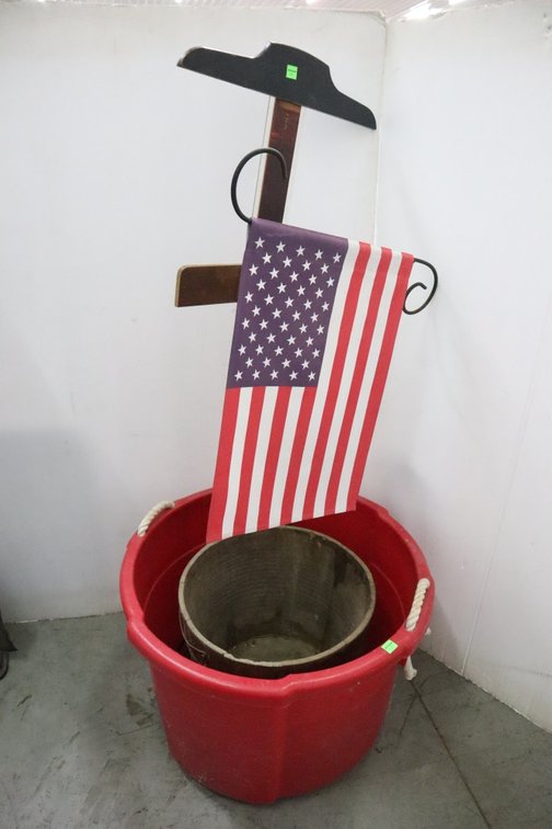 T Squares, Antique Wooden Bucket, Garden Flag
