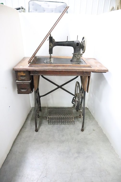 White Antique Treadle Sewing Machine