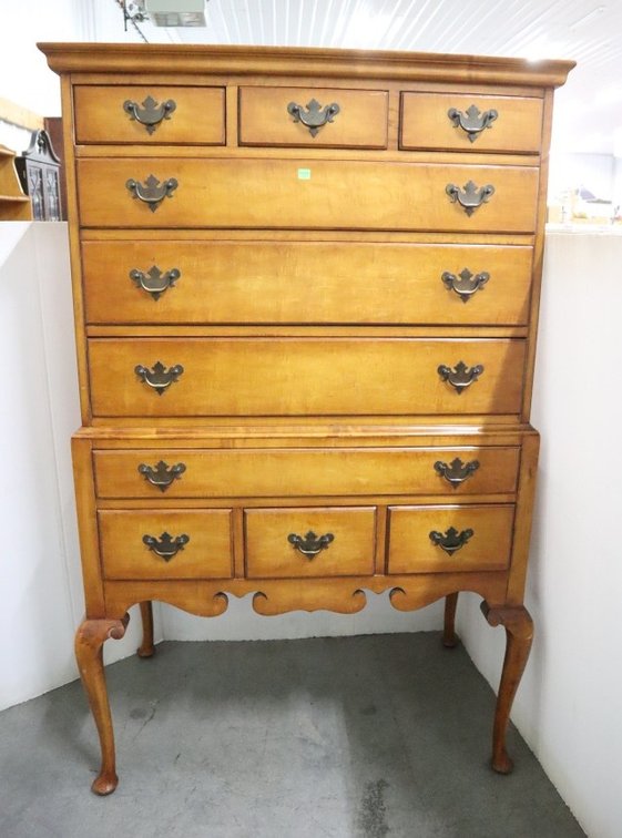 Baker Maple Highboy Chest of Drawers