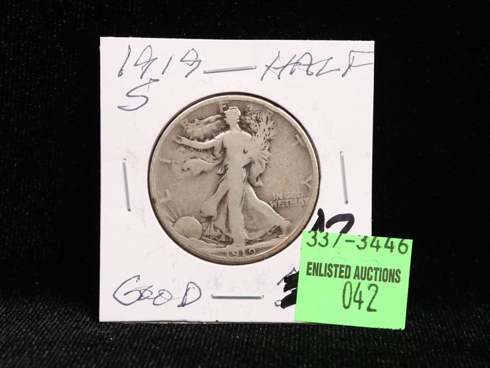 1919 S Walking Liberty Half Dollar. Good. Better Date
