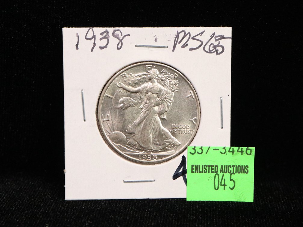 1938 Walking Liberty Half Dollar MS63. Nice