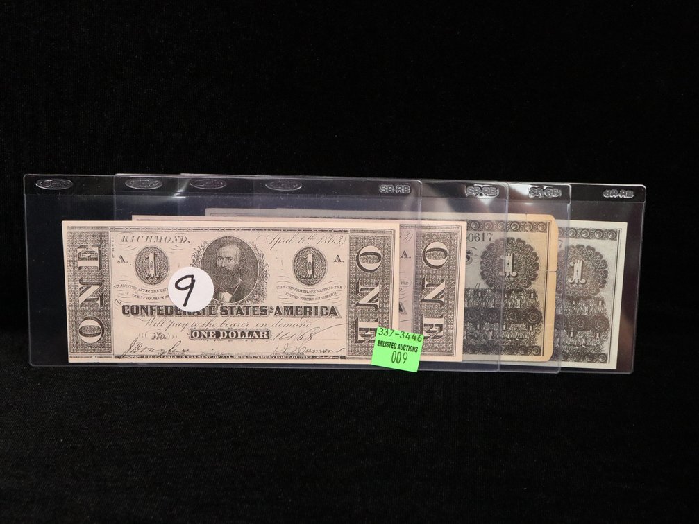 Four small undersized Confederate Note Replicas 
