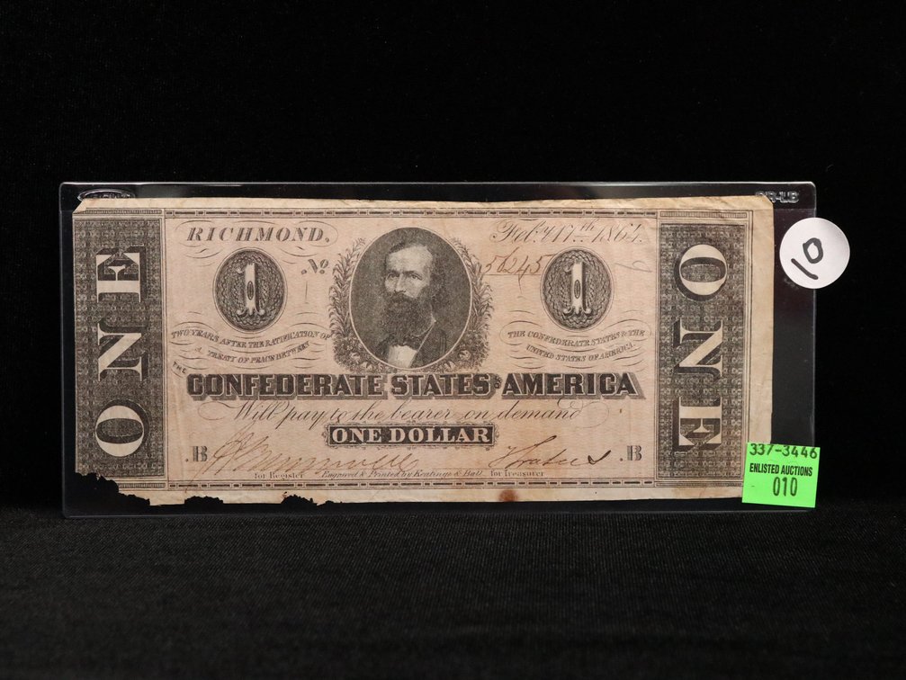 1864 Original One Dollar Confederate Note