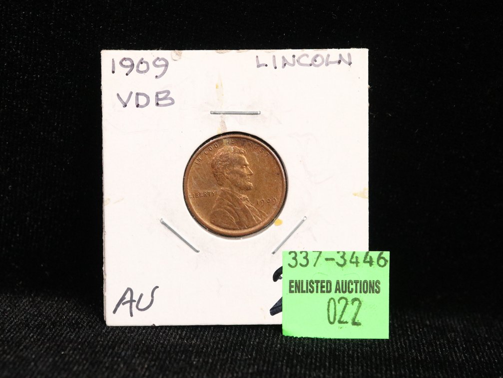 1909 VDB Lincoln Cent AU. First Year