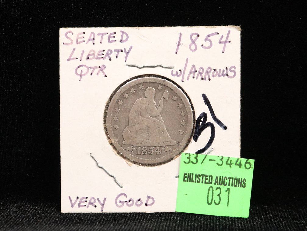 1854 w/arrows Seated Liberty Quarter VG