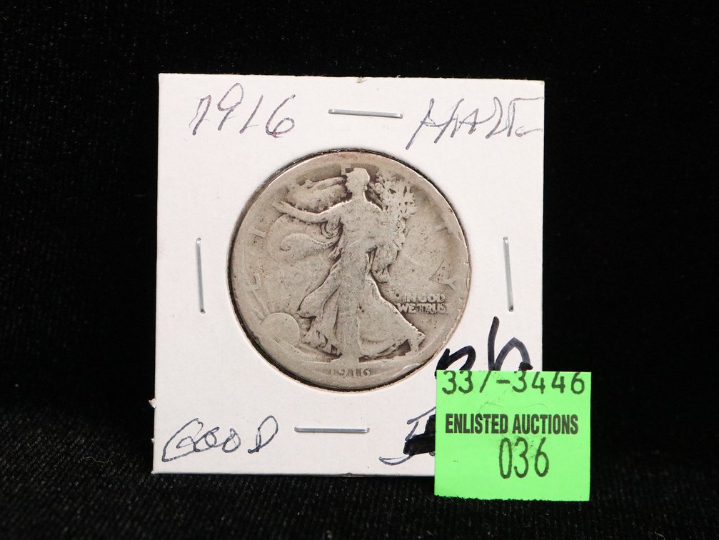 1916 Walking Liberty Half Dollar. Good. Key Date