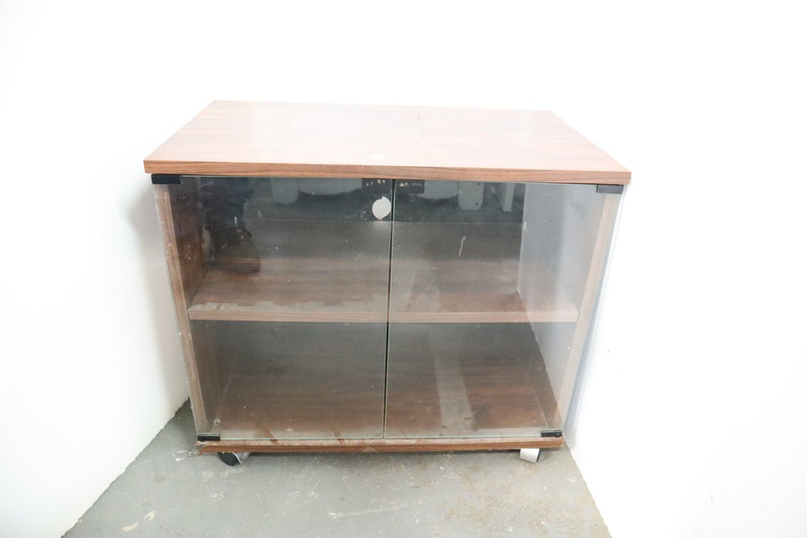 Pressboard Tv Stand With Glass Doors