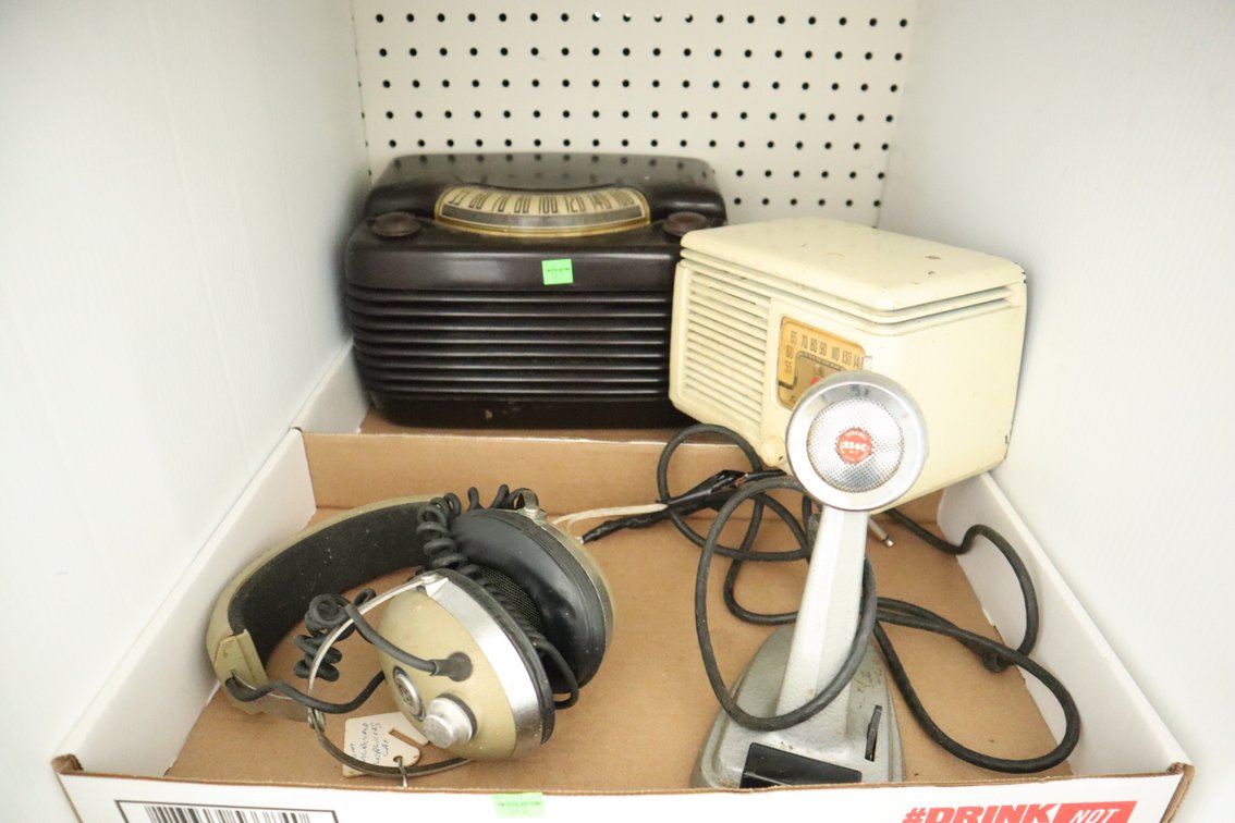 Vintage Radios, Microphone and Headphones