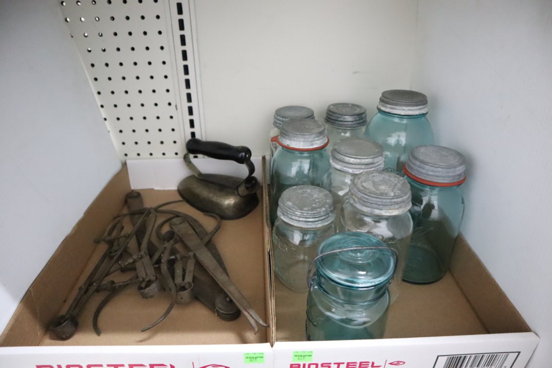Vintage Jars, Calipers, Antique Iron