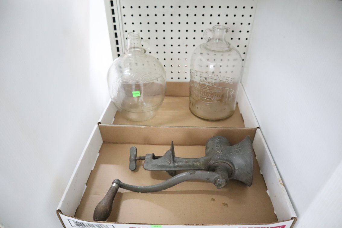 Vintage Vinegar Jars and A Meat Grinder