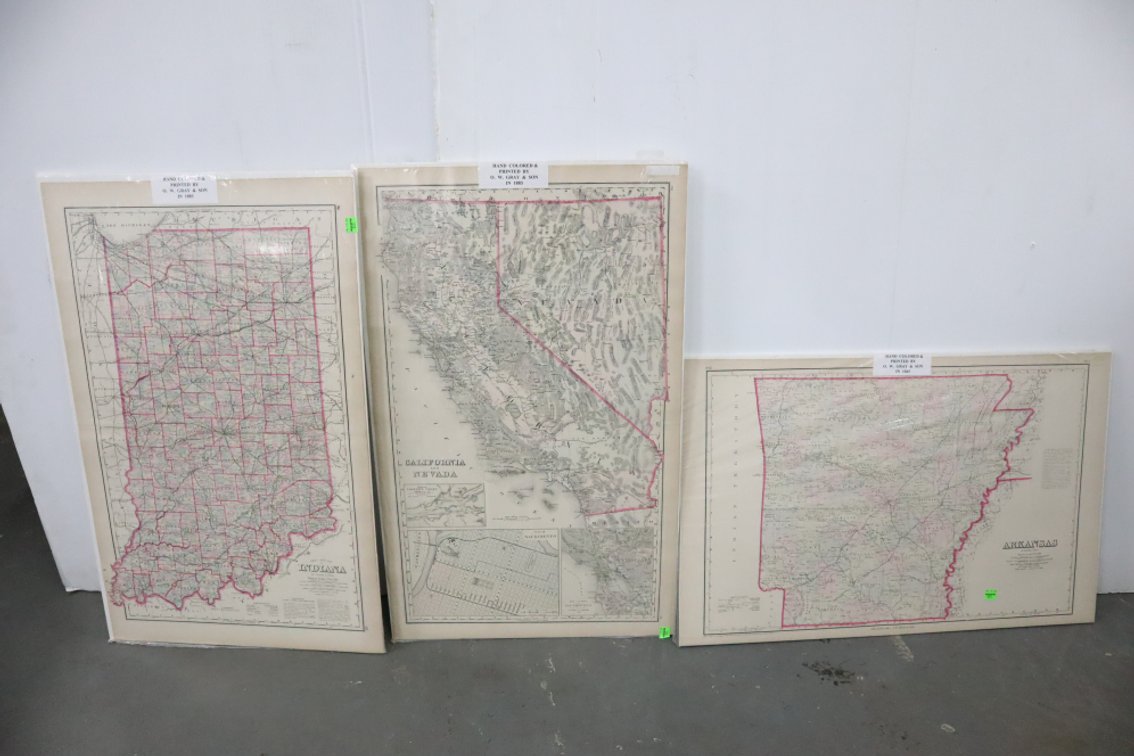 3 Vintage Hand Colored and Printed Maps