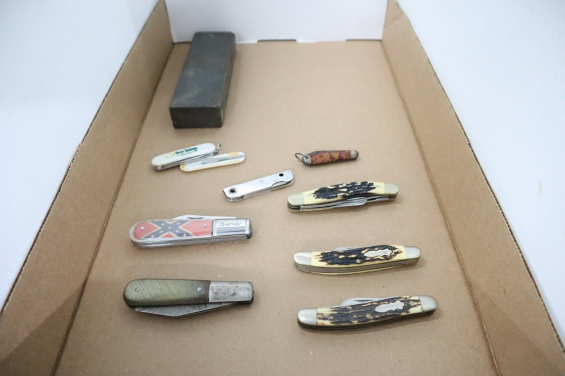 8 Pocket Knives and Sharpening Hone