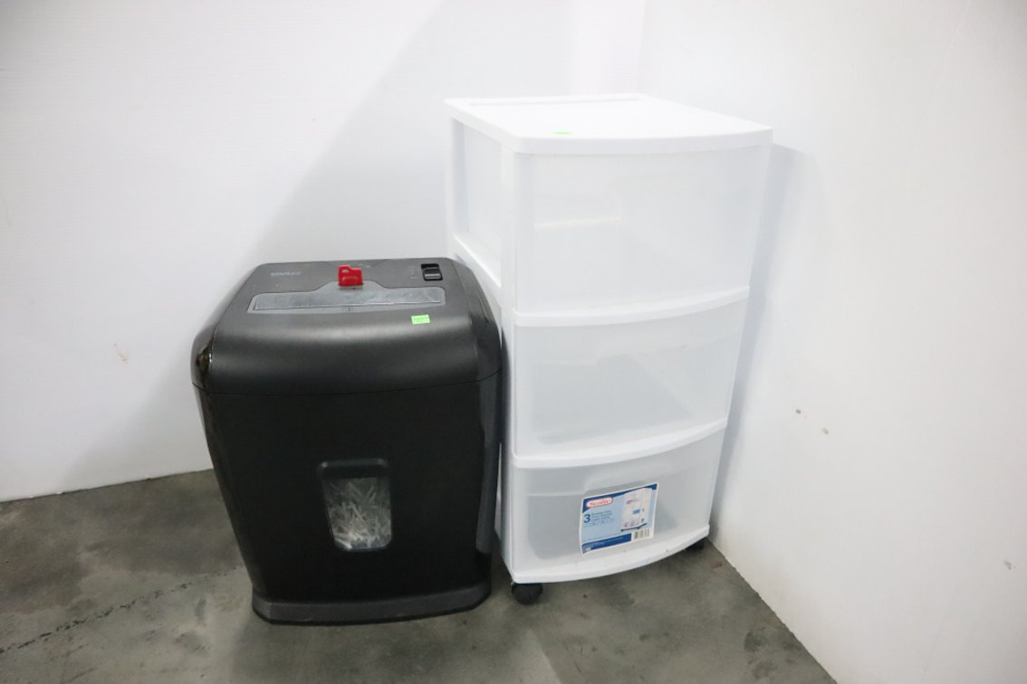 Paper Shredder and Plastic Storage Drawers